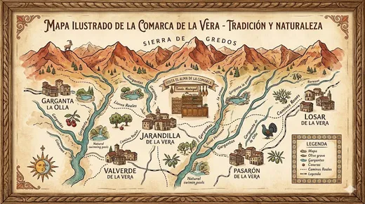 Mapa de la comarca de La Vera con los pueblos que servimos desde Los Molinos