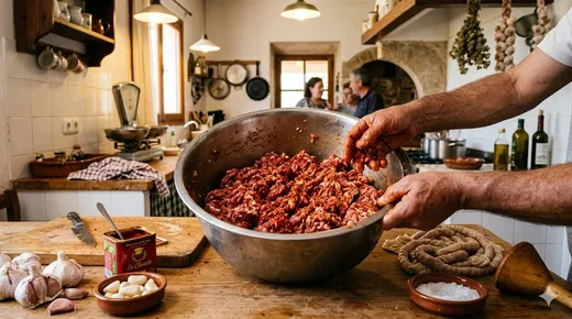 Preparación de carne adobada con pimentón para embutir chorizos